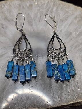 Blue Sea Sediment Jasper Chandelier Earrings